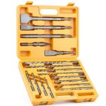 17-Piece SDS Plus Rotary Hammer Drill Bits and Chisel Set, YG8C Carbide Tips, SDS Plus Bits, Masonry Drill Bit Set for Concrete, Brick and Stone, with Storage Case, Ideal Tool for DIY, Home-0